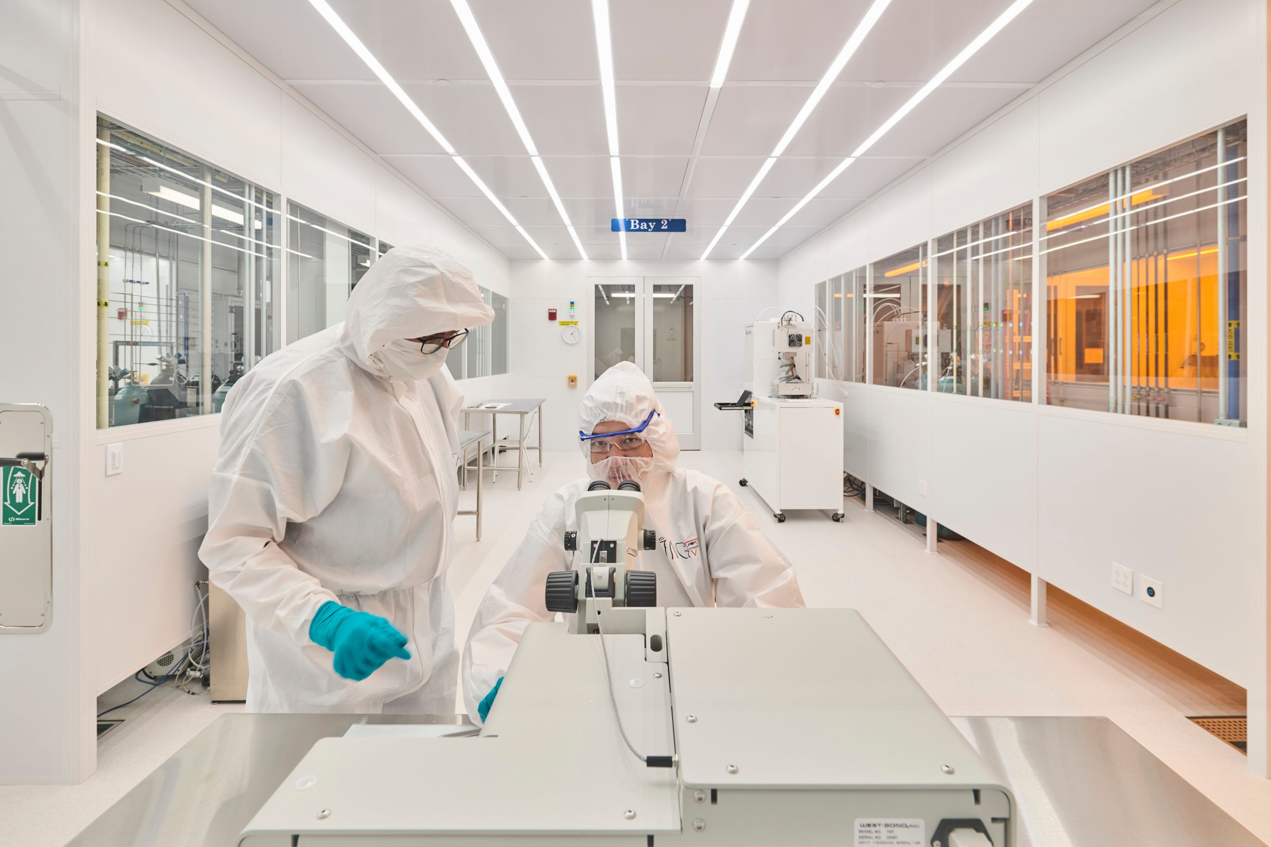 Researchers in clean room